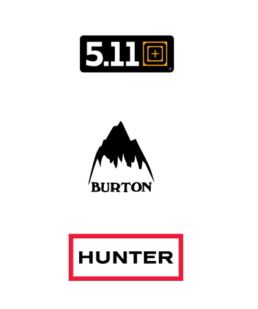 Logos for 5.11, Burton, and Hunter