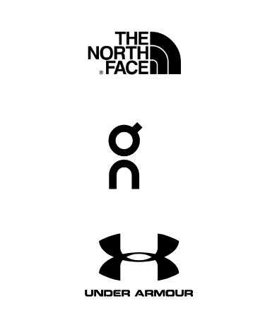 Logos for The North Face, qn, and Under Armour