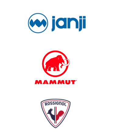 Logos for Janji, Mammut, and Rossigol