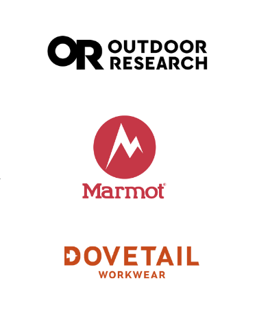 Logos for Outdoor Research, Marmot, and Dovetail Workwear
